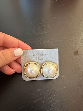 Dior Gold-Tone Earrings with Iridescent Cream Pearls